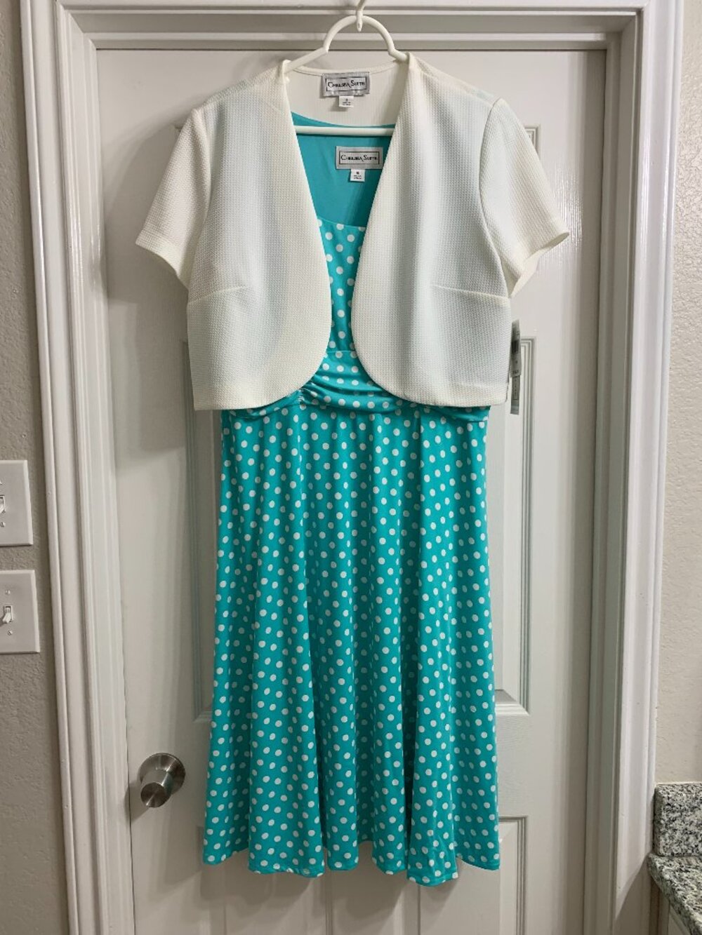 Chelsea Suite Women's Green and White Dress with Jacket Set, Size 16 (NWT)